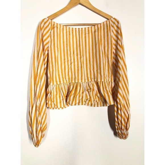 Caroline Constas Onira Top Striped Blouson Sleeve Crop Orange White Size Small - Picture 7 of 13